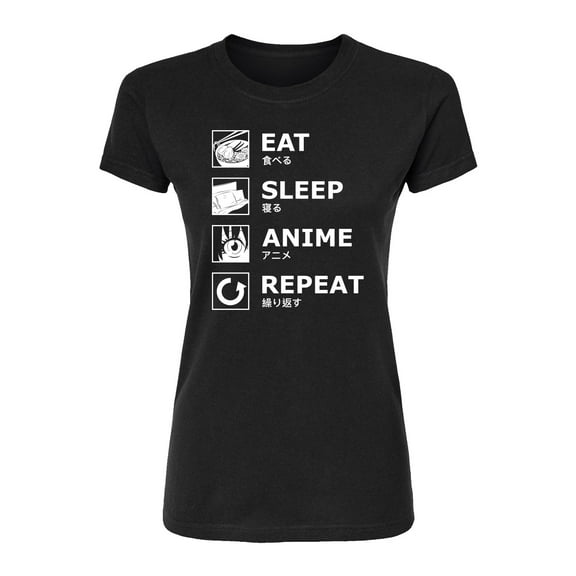 Instant Message - Eat Sleep Anime Repeat - Juniors Fitted Graphic T-Shirt