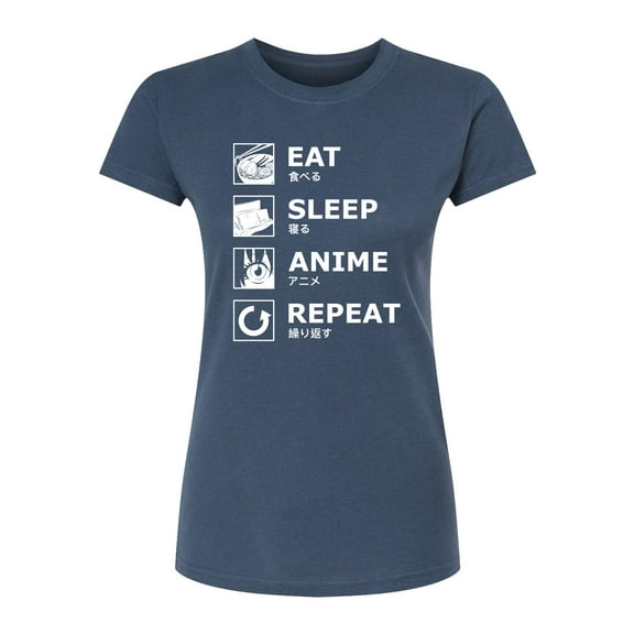 Instant Message - Eat Sleep Anime Repeat - Juniors Fitted Graphic T-Shirt