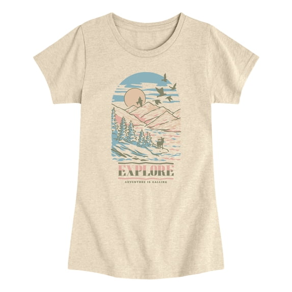 Instant Message - Explore Mountains Fitted Short Sleeve Graphic T-Shirt