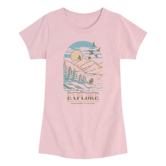 Instant Message - Explore Mountains Fitted Short Sleeve Graphic T-Shirt