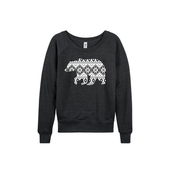 Instant Message - Fair Isle Snowflake Bear - Women's Lightweight French Terry Long Sleeve Shirt