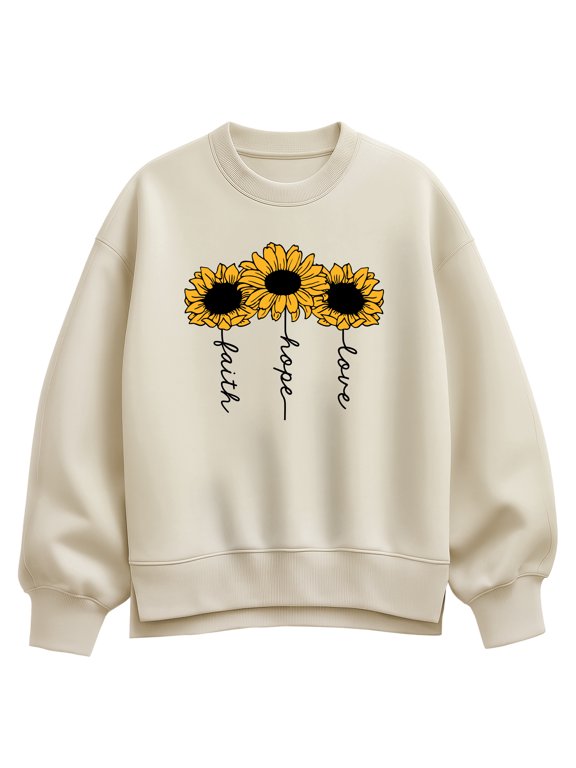 - Faith, Hope, Love Sunflowers Women's Oversized Fleece Crew Sweatshirt