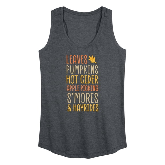 Instant Message - Fall Bucket List Leaves, Pumpkins, Hot Cider - Women's Racerback Tank Top