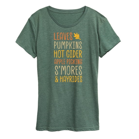 Instant Message - Fall Bucket List Leaves, Pumpkins, Hot Cider - Women's Short Sleeve Graphic T-Shirt
