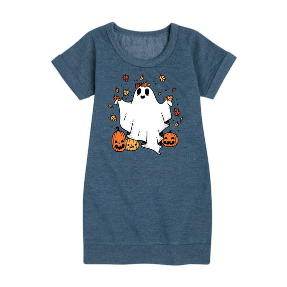 Instant Message - Fall - Ghost Play In Leaves Too - Toddler & Youth Girls Fleece Dress