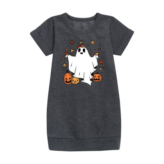 Instant Message - Fall - Ghost Play In Leaves Too - Toddler & Youth Girls Fleece Dress