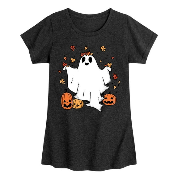 Instant Message - Fall - Ghost Play In Leaves Too - Toddler & Youth Girls Short Sleeve Graphic T-Shirt