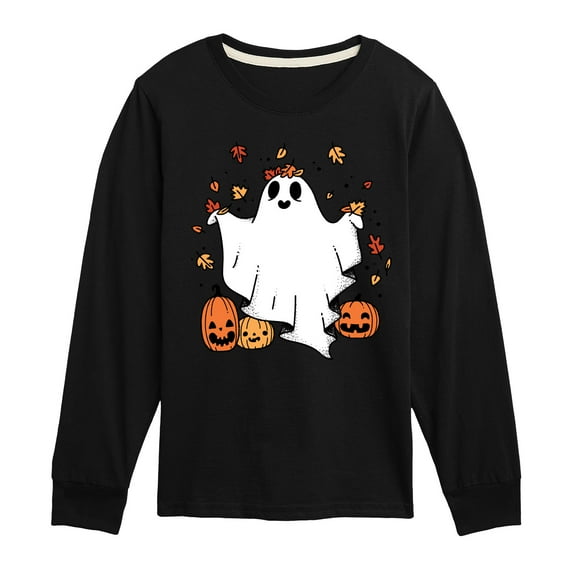 Instant Message - Fall - Ghost Play In Leaves Too - Toddler & Youth Long Sleeve Graphic T-Shirt