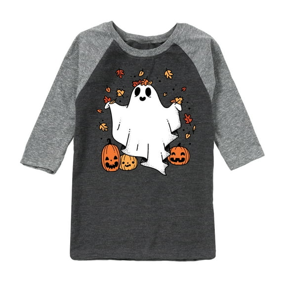 Instant Message - Fall - Ghost Play In Leaves Too - Toddler & Youth Raglan Graphic T-Shirt