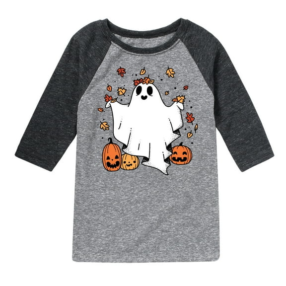 Instant Message - Fall - Ghost Play In Leaves Too - Toddler & Youth Raglan Graphic T-Shirt