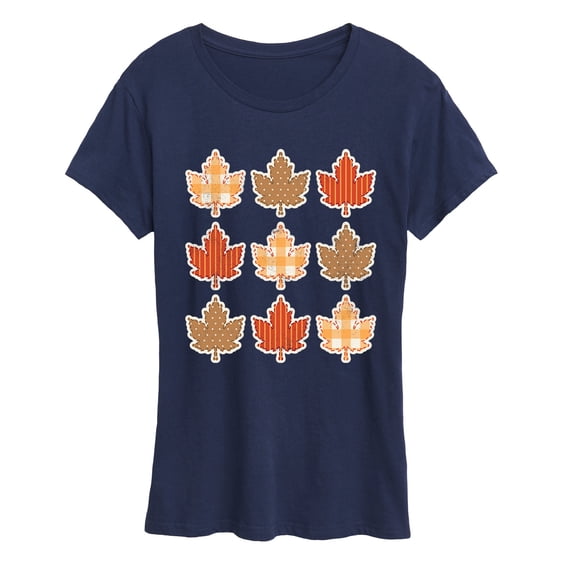 Instant Message - Fall Leaf Grid Women's Short Sleeve Graphic T-Shirt