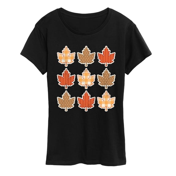 Instant Message - Fall Leaf Grid Women's Short Sleeve Graphic T-Shirt