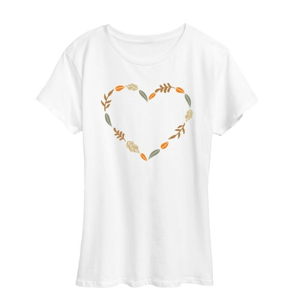 Instant Message - Fall Leaf Heart - Women and Plus Size Short Sleeve Graphic T-Shirt