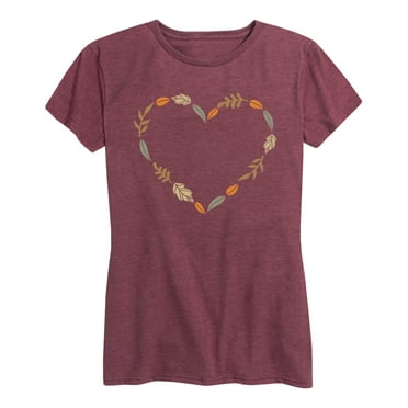 Instant Message - Fall Leaf Heart - Women and Plus Size Short Sleeve Graphic T-Shirt