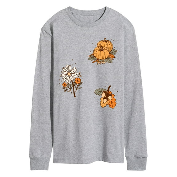 Instant Message - Fall Pumpkin And Flowers - Men's Long Sleeve Graphic T-Shirt