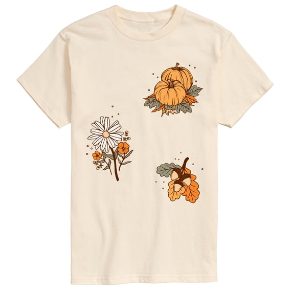 Instant Message - Fall Pumpkin And Flowers Short Sleeve Graphic T-Shirt