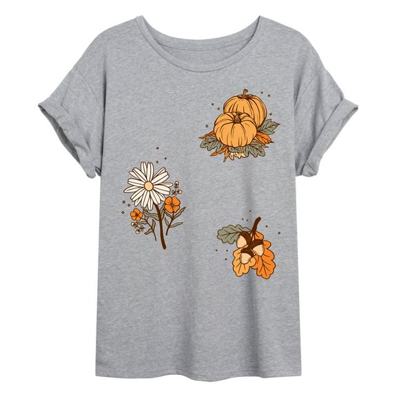 Instant Message - Fall Pumpkin And Flowers - Women's Oversized Graphic T-Shirt