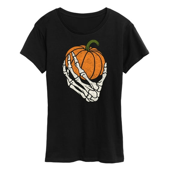 Instant Message - Fall - Skeleton Holding A Pumpkin - Women's Short Sleeve Graphic T-Shirt