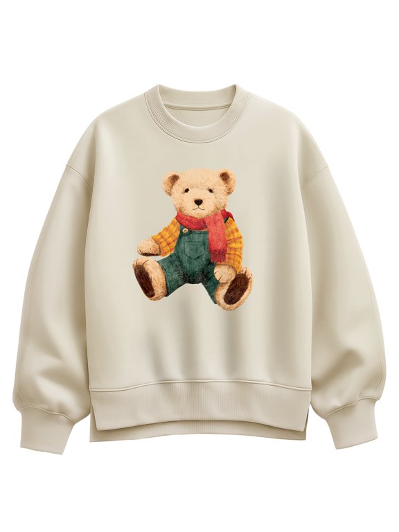 - Fall Teddy Bear Women's Oversized Fleece Crew Sweatshirt