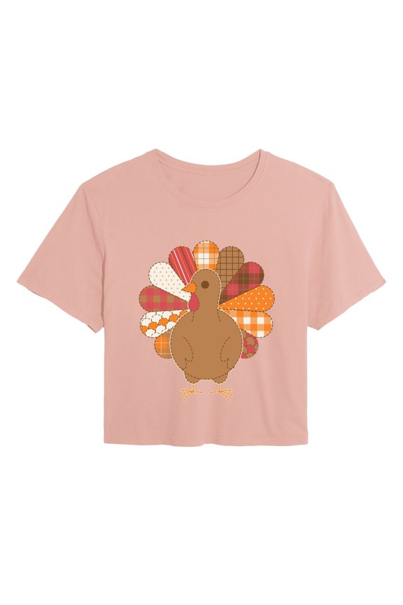 - Fall Turkey Patterns Cropped Graphic T-Shirt