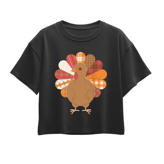 Instant Message - Fall Turkey Patterns Girls' Short Sleeve Boxy Graphic T-Shirt