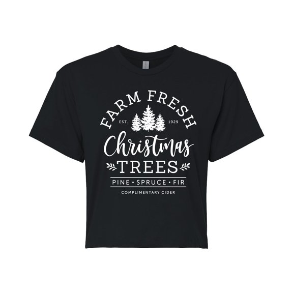 Instant Message - Farm Fresh Christmas Trees - Juniors Cropped Short Sleeve Graphic T-shirt