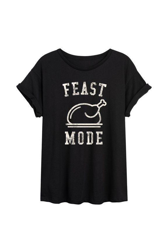- Feast Mode Turkey - Juniors Oversized Graphic T-Shirt