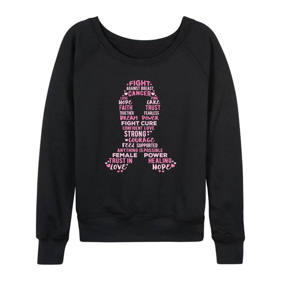 Instant Message - Fight Against Breast Cancer Ribbon Lightweight French Terry Wide Neck Long Sleeve Graphic Shirt