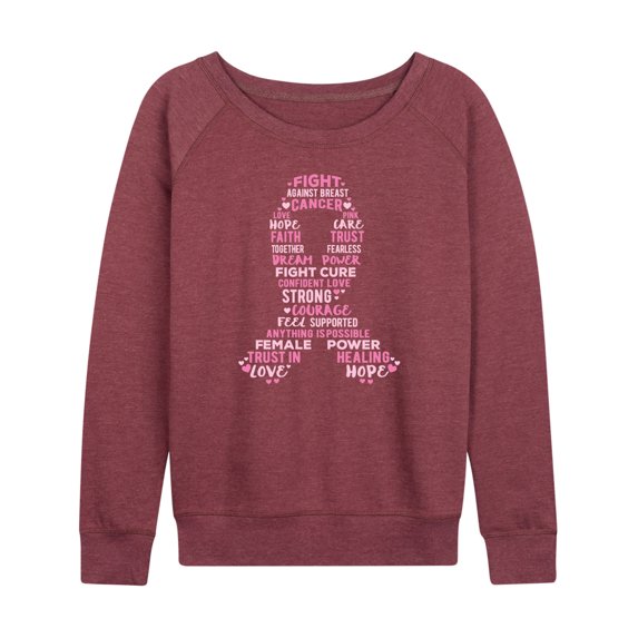 Instant Message - Fight Against Breast Cancer Ribbon Lightweight French Terry Wide Neck Long Sleeve Graphic Shirt