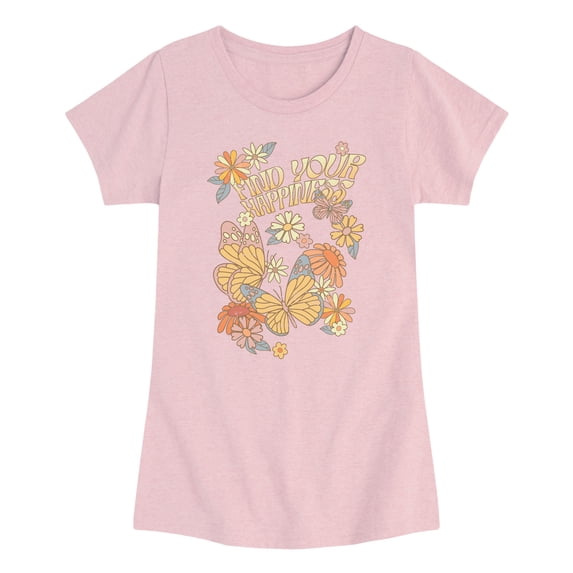 Instant Message - Find Your Happiness Flowers Fitted Short Sleeve Graphic T-Shirt