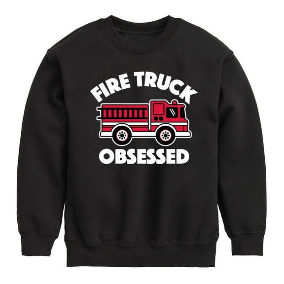 Instant Message - Fire Truck Obsessed - Toddler & Youth Crewneck Fleece Sweatshirt