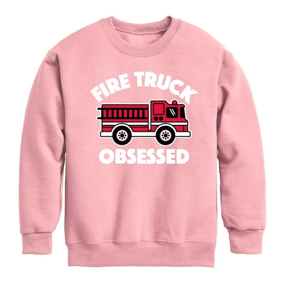 Instant Message - Fire Truck Obsessed - Toddler & Youth Crewneck Fleece Sweatshirt
