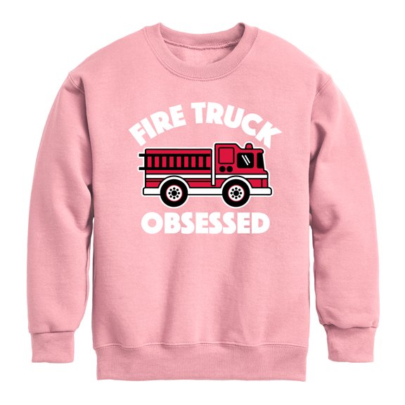 Instant Message - Fire Truck Obsessed - Toddler & Youth Crewneck Fleece Sweatshirt