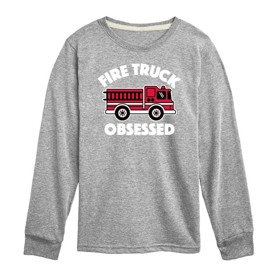 Instant Message - Fire Truck Obsessed - Toddler & Youth Long Sleeve Graphic T-Shirt