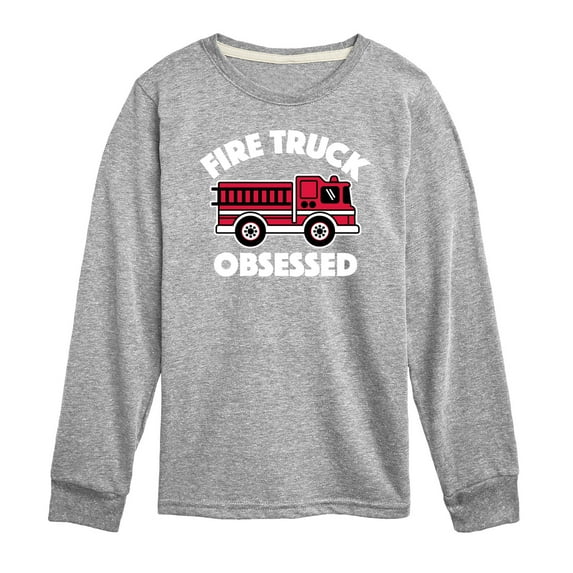 Instant Message - Fire Truck Obsessed - Toddler & Youth Long Sleeve Graphic T-Shirt