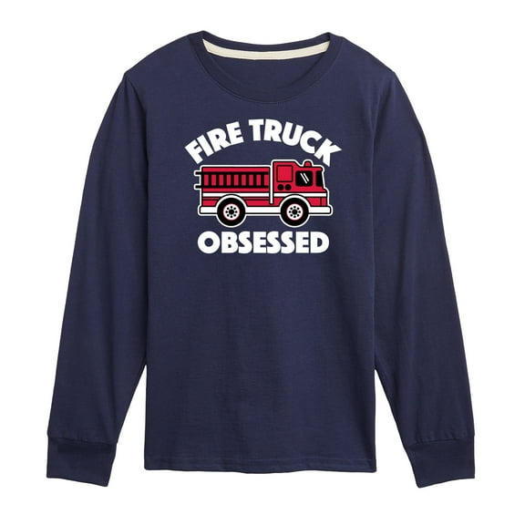 Instant Message - Fire Truck Obsessed - Toddler & Youth Long Sleeve Graphic T-Shirt