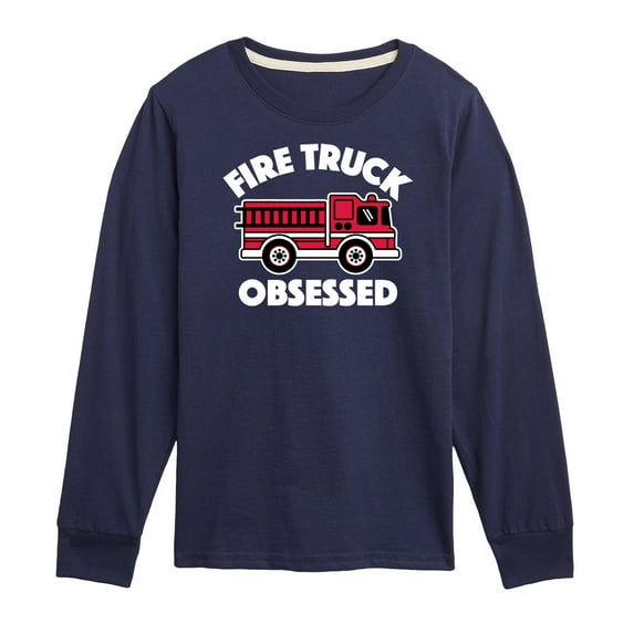 Instant Message - Fire Truck Obsessed - Toddler & Youth Long Sleeve Graphic T-Shirt