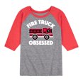 thumbnail image 1 of Instant Message - Fire Truck Obsessed - Toddler & Youth Raglan Graphic T-Shirt, 1 of 7