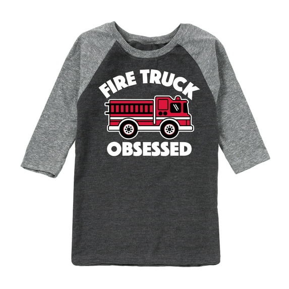 Instant Message - Fire Truck Obsessed - Toddler & Youth Raglan Graphic T-Shirt