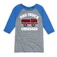 thumbnail image 1 of Instant Message - Fire Truck Obsessed - Toddler & Youth Raglan Graphic T-Shirt, 1 of 5