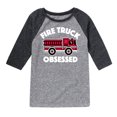 thumbnail image 1 of Instant Message - Fire Truck Obsessed - Toddler & Youth Raglan Graphic T-Shirt, 1 of 6