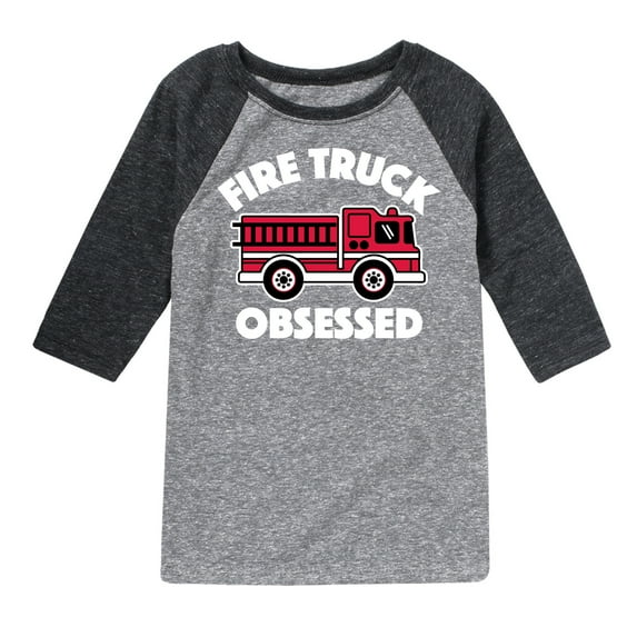 Instant Message - Fire Truck Obsessed - Toddler & Youth Raglan Graphic T-Shirt