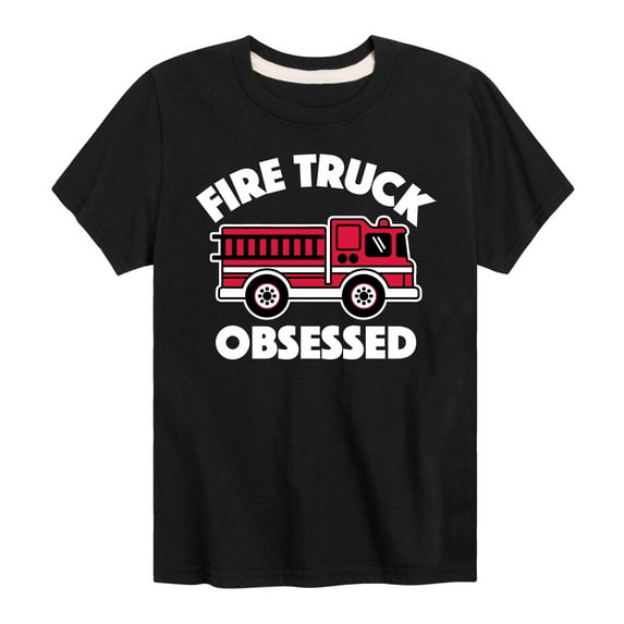 Instant Message - Fire Truck Obsessed - Toddler & Youth Short Sleeve Graphic T-Shirt