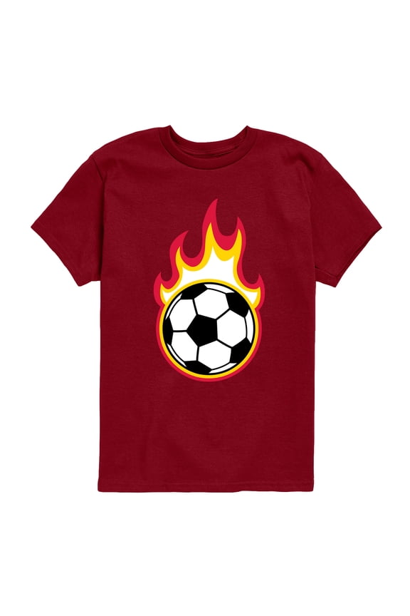 - Flaming Soccer Ball - Youth Boys Short Sleeve Graphic T-Shirt
