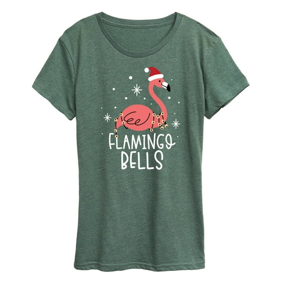 Instant Message - Flamingo Bells Christmas - Women's Short Sleeve Graphic T-Shirt
