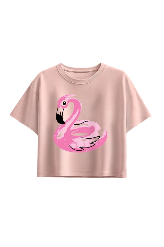 - Flamingo Pool Float Short Sleeve Boxy Graphic T-Shirt