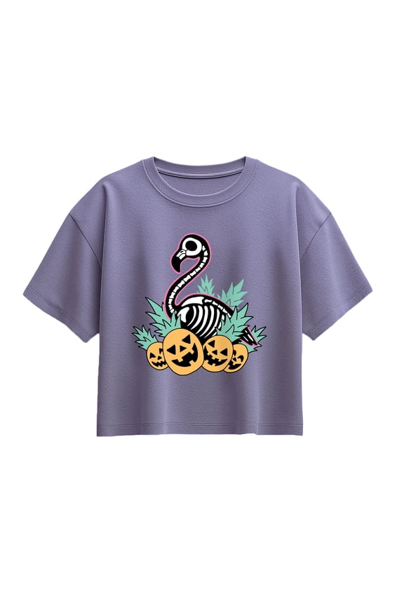 - Flamingo Skeleton Short Sleeve Boxy Graphic T-Shirt
