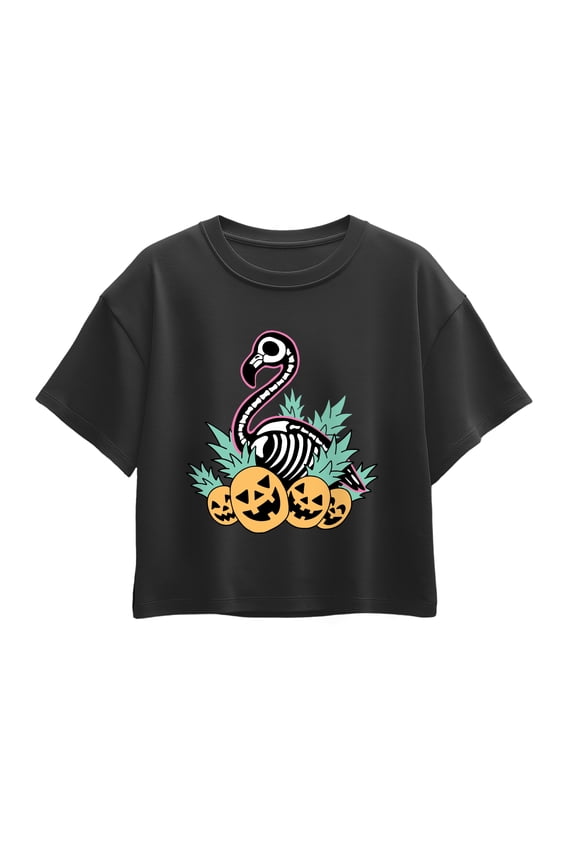 - Flamingo Skeleton Short Sleeve Boxy Graphic T-Shirt