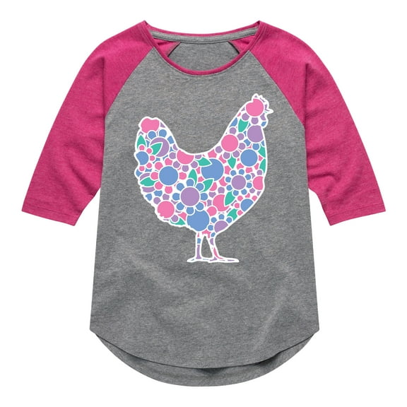 Instant Message - Floral Chicken - Toddler And Youth Girls Raglan Graphic T-Shirt