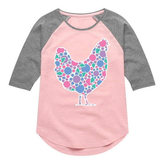 Instant Message - Floral Chicken - Toddler And Youth Girls Raglan Graphic T-Shirt